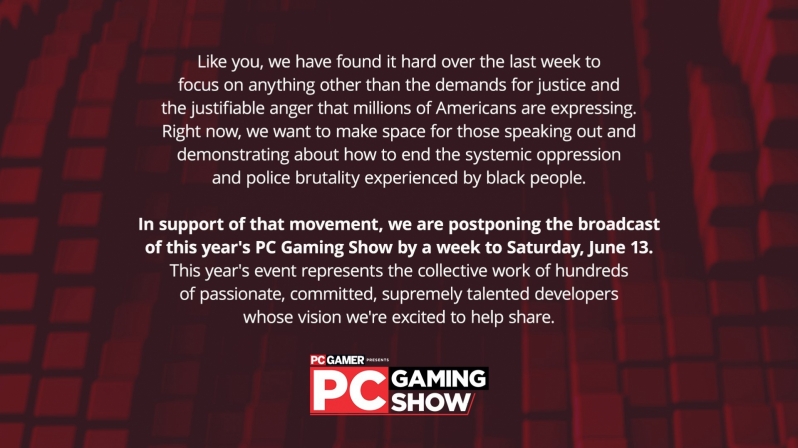 2020's PC Gaming Show has been delayed until June 13th
