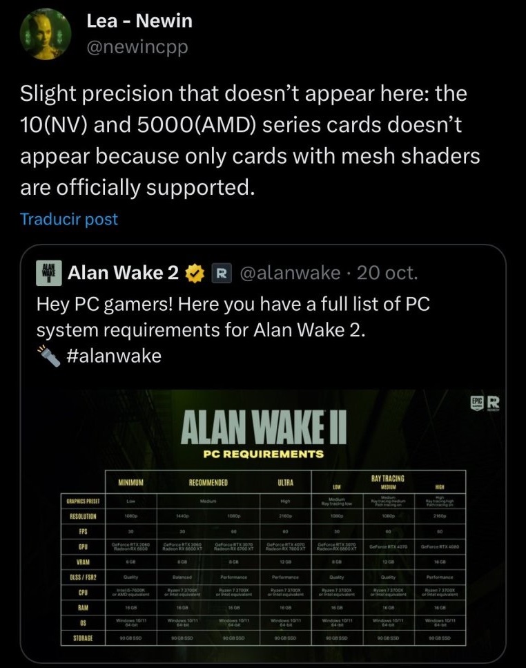 Alan Wake 2 on X: Hey PC gamers! Here you have a full list of PC