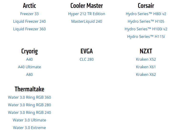 AMD creates a list of Threadripper compatible CPU coolers
