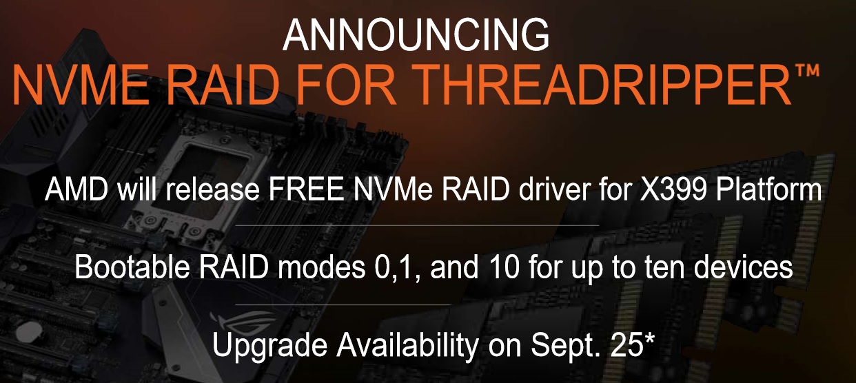 AMD will bring NVMe RAID support to X399 on September 25th