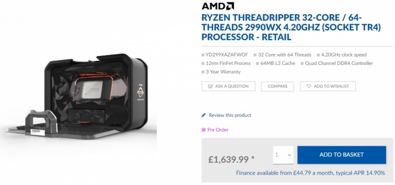 AMD's Ryzen 2nd Gen Threadripper 2990WX is available to pre-order in the UK