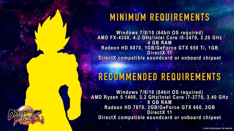 Dragon Ball Fighter Z's PC system requirements have been released