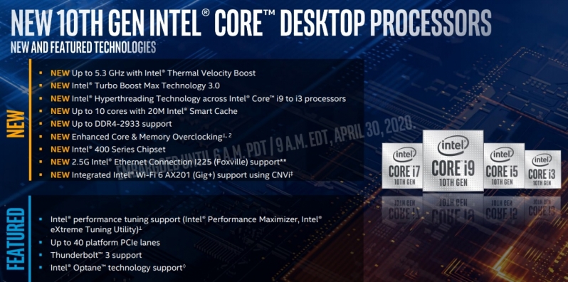 Intel brings new features to desktop with its 10th Generation of Comet Lake-S CPUs