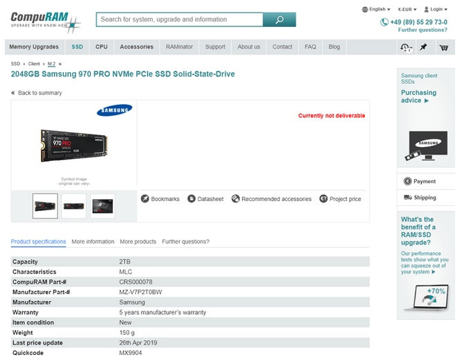 It looks like Samsung is planning a 2TB 970 Pro series SSD