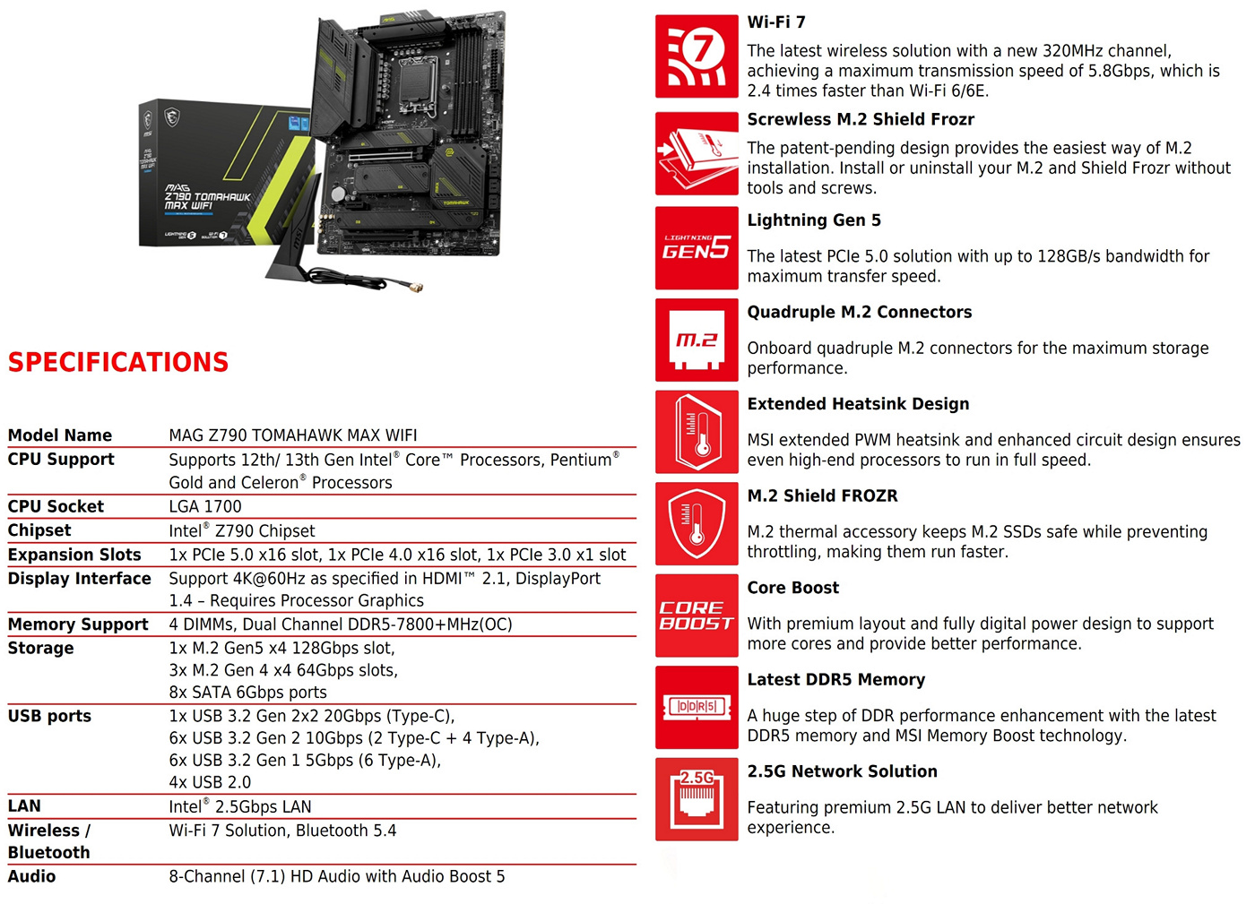 MSI MAG Z790 Tomahawk Max Specifications