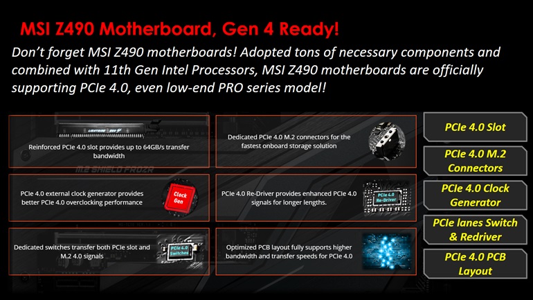 MSI confirms that its Z490 motherboards support PCIe 4.0 GPUs and SSDs