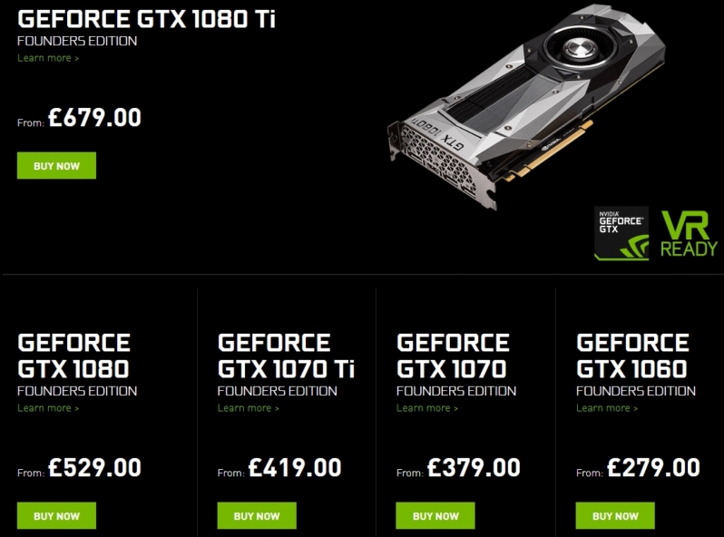 Nvidia currently have GTX Founders Edition GPUs in stock at MSRP