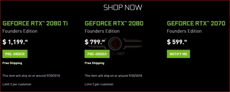 Nvidia website reveals RTX 20 series pricing and shipping dates