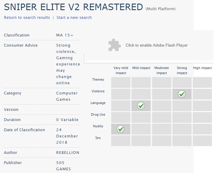Sniper Elite V2 Remastered leaked by Classification Board