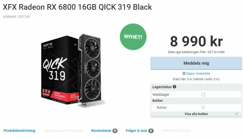 XFX's Radeon RX 6800 QICK 319 GPU has been revealed 
