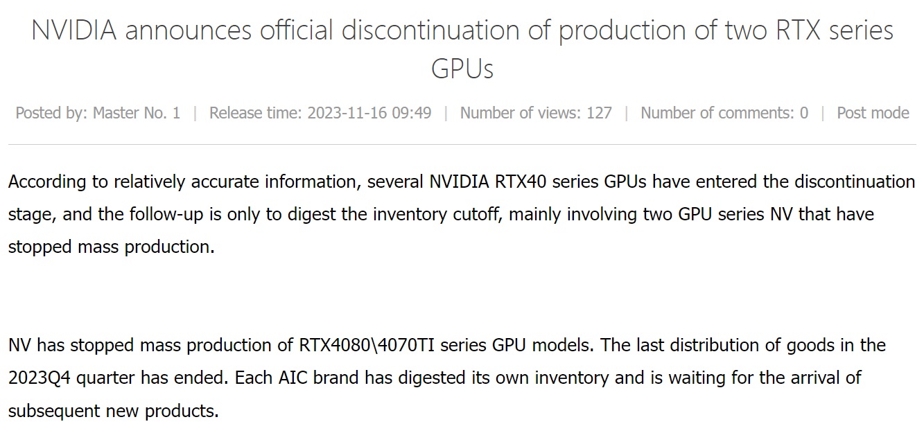 RTX 4080 and 4070 Ti are reportedly getting a production freeze to make  room for the forthcoming Super variants, while the RTX 4070 will soldier on