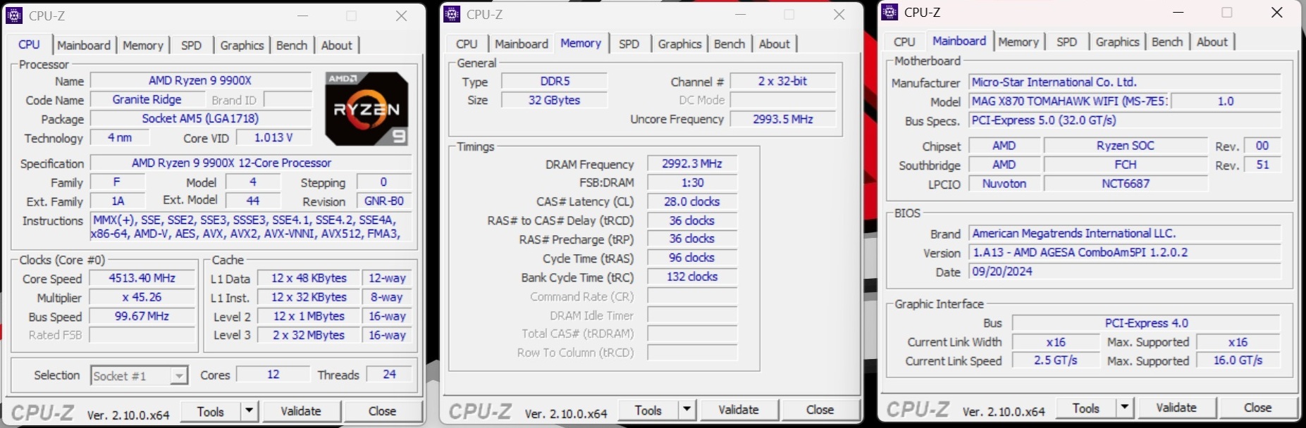 MSI MAG X870 Tomahawk CPUz