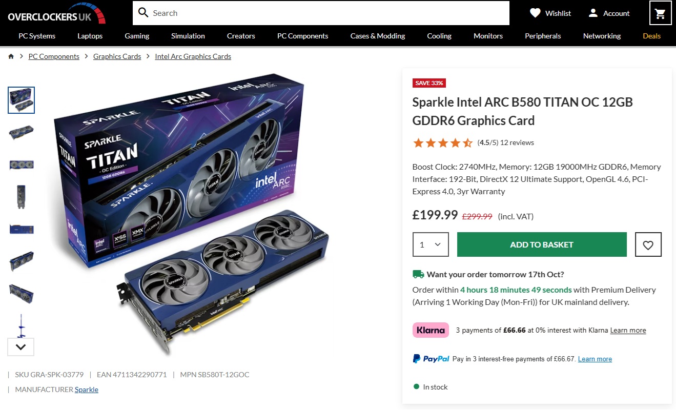 Intel ARC B580 12GB GPU dips below £200 in the UK - OC3D