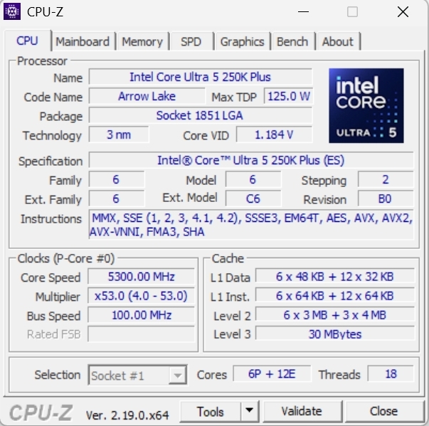Core Ultra 5 250K CPUz