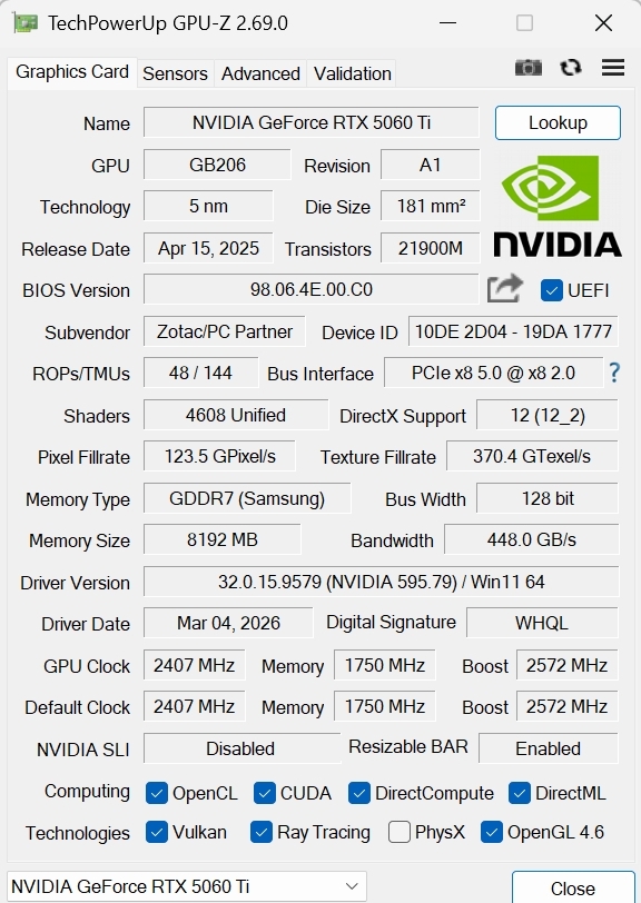 RTX 5060 Ti GPUz