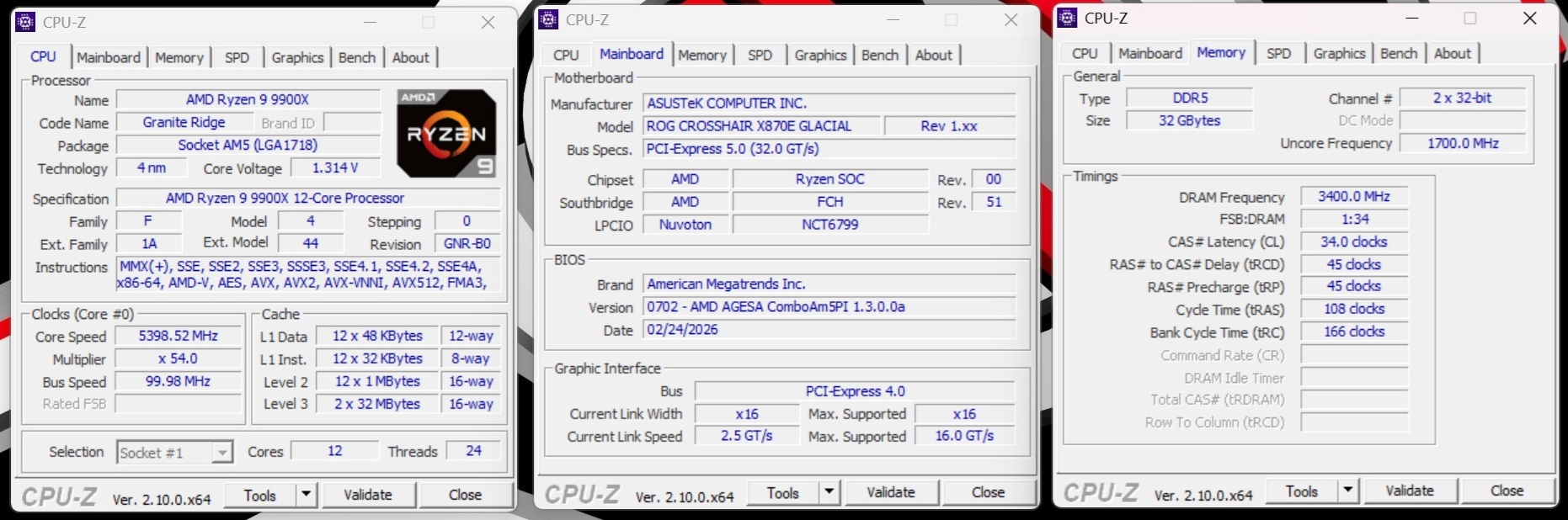 ASUS ROG Crosshair X870E Glacial CPUz
