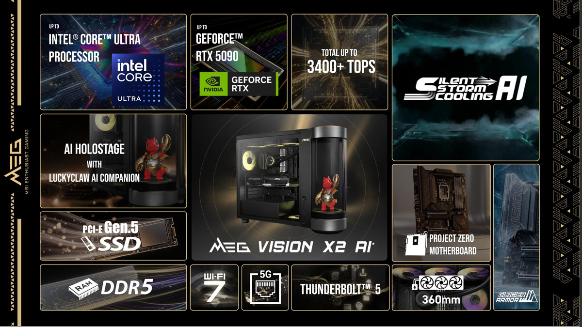 MSI shows off its MEG Vision X2 AI+ desktop with “LuckyClaw” AI companion